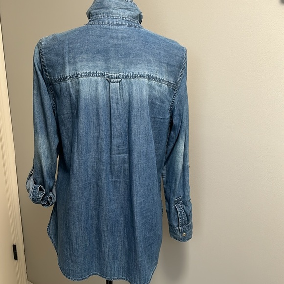 Talbots Adjustable Long Sleeve Distressed Denim Detailed Popover Tunic Top Sz L - Picture 4 of 11